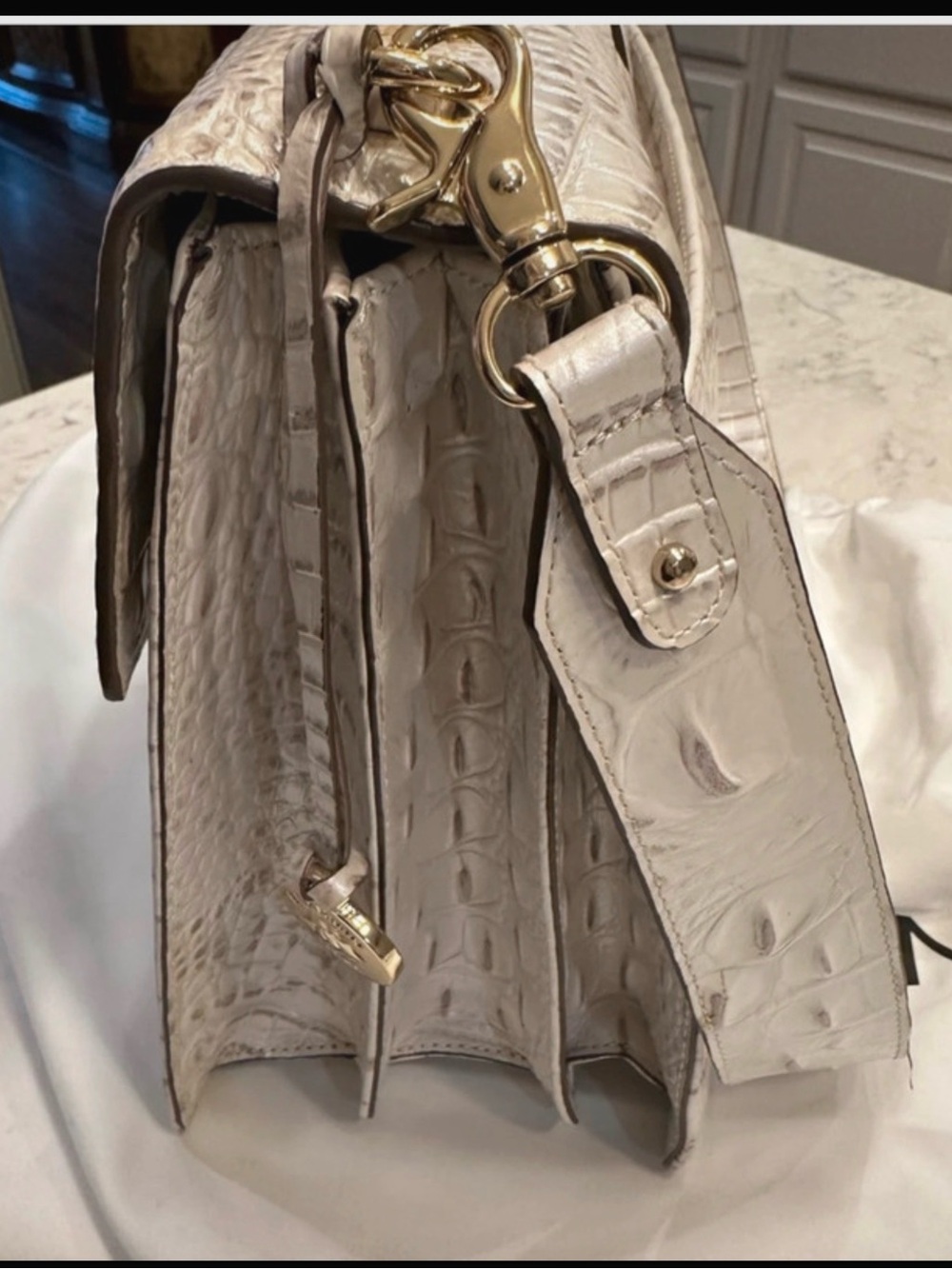 Brahmin Ivory Croc-Embossed Leather Satchel with Top Handle - Picture 6 of 14